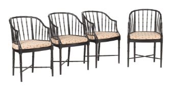 A SET OF FOUR SIMULATED BAMBOO SIDE CHAIRS IN REGENCY TASTE