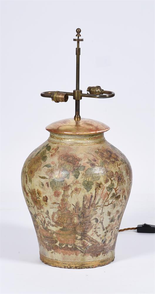 A COLD PAINTED TERRACOTTA URN APPLIED WITH DECOUPAGE ELEMENTS - Image 3 of 3