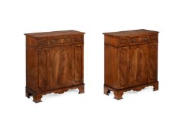 A PAIR OF ASH, SATINWOOD AND MAHOGANY SIDE CABINETS IN REGENCY STYLE