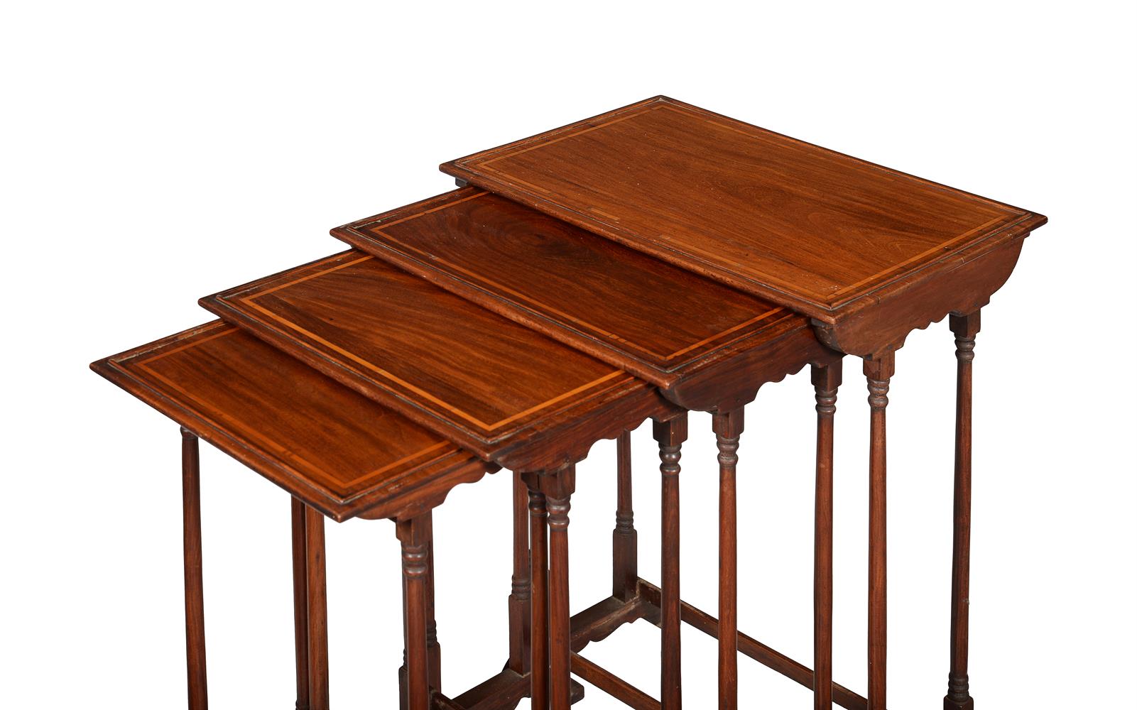 A NEST OF MAHOGANY AND SATINWOOD BANDED QUARTETTO TABLES - Image 2 of 3