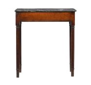 A MAHOGANY AND MARBLE TOPPED SIDE TABLE