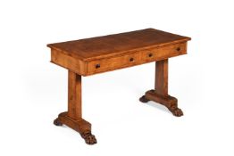 AN EARLY VICTORIAN FIGURED AND BURR OAK LIBRARY TABLE