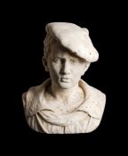 A SCULPTED WHITE MARBLE BUST OF A YOUNG SAILOR