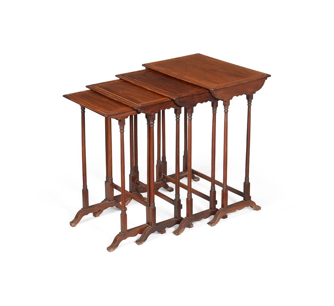 A NEST OF MAHOGANY AND SATINWOOD BANDED QUARTETTO TABLES