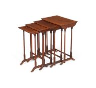 A NEST OF MAHOGANY AND SATINWOOD BANDED QUARTETTO TABLES