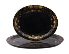 TWO VICTORIAN PAINTED TINWARE OVAL TRAYS