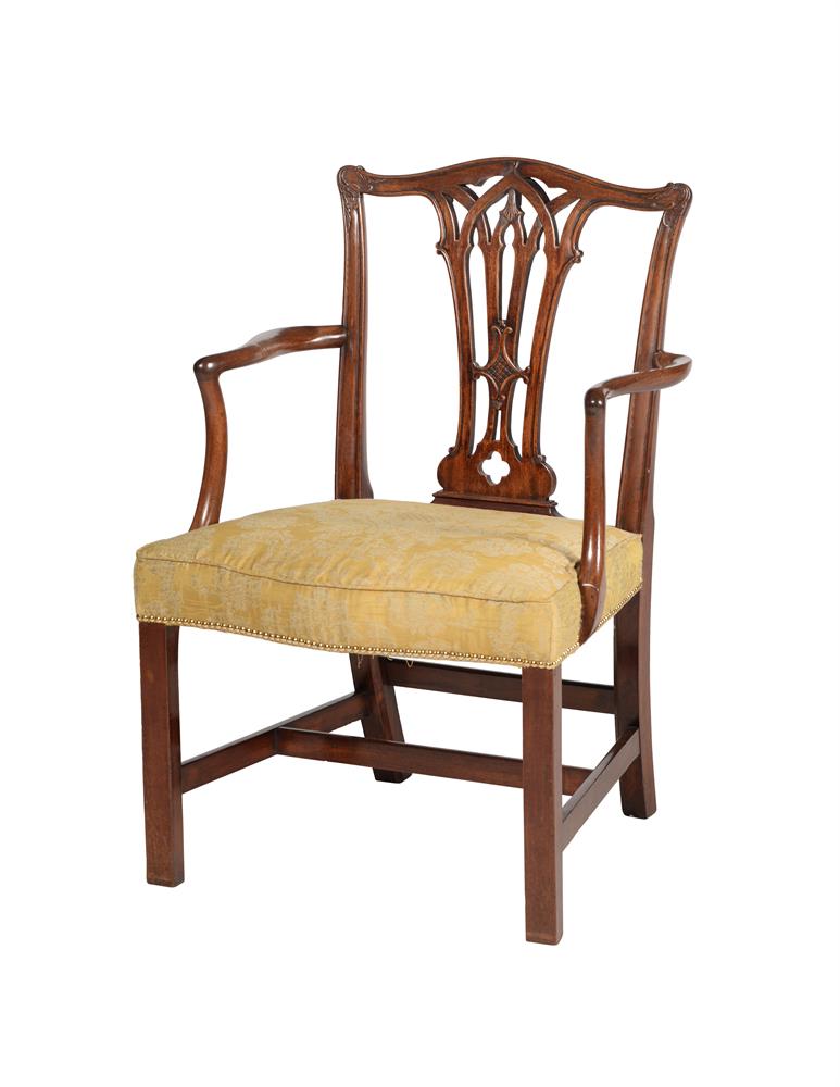 A GEORGE III MAHOGANY OPEN ARMCHAIR