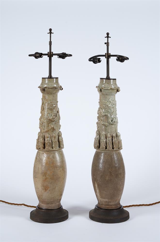 A PAIR OF PARCEL CELADON GLAZED TABLE LAMPS - Image 2 of 2