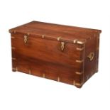 A TEAK AND BRASS BOUND TRUNK OR SILVER CHEST