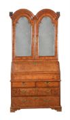 A WALNUT AND BURR WALNUT BUREAU CABINET