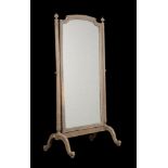 A FRENCH GREY PAINTED CHEVAL MIRROR