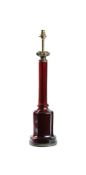 A CRANBERRY GLASS MALLET SHAPED TABLE LAMP