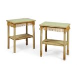 A PAIR OF LINEN CLAD SIDE OR OCCASIONAL TABLES, 20TH CENTURY