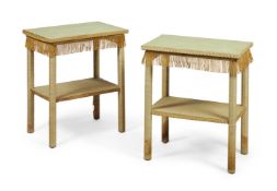 A PAIR OF LINEN CLAD SIDE OR OCCASIONAL TABLES, 20TH CENTURY