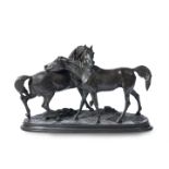 A BRONZED RESIN MODEL OF HORSES, 20TH CENTURY