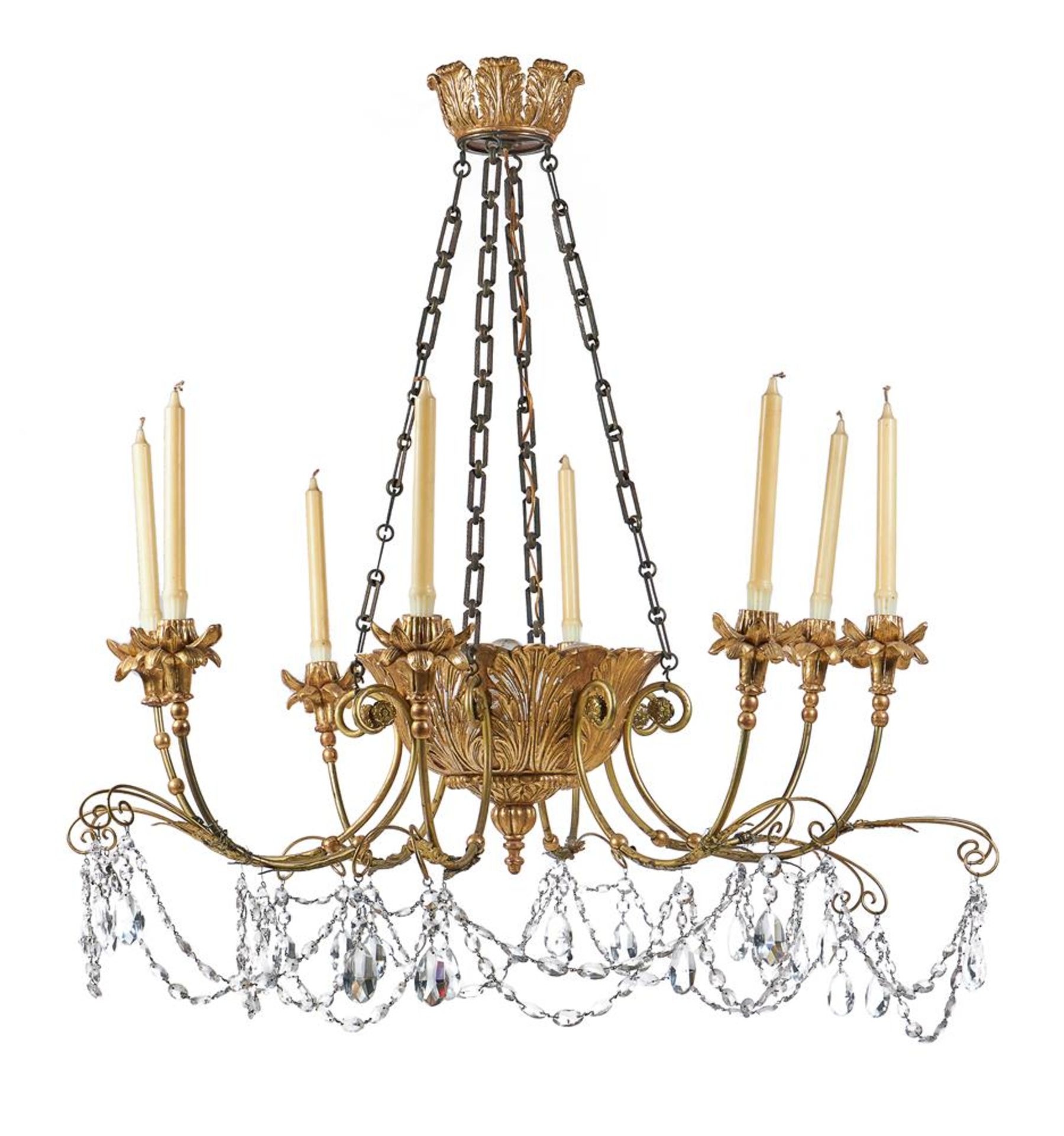 A PAINTED AND GILTWOOD AND COMPOSITION EIGHT LIGHT CHANDELIER, 20TH CENTURY - Image 2 of 2