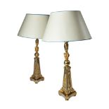 A PAIR OF GILT BRASS TABLE LAMPS IN THE EMPIRE STYLE, LATE 19TH CENTURY AND LATER