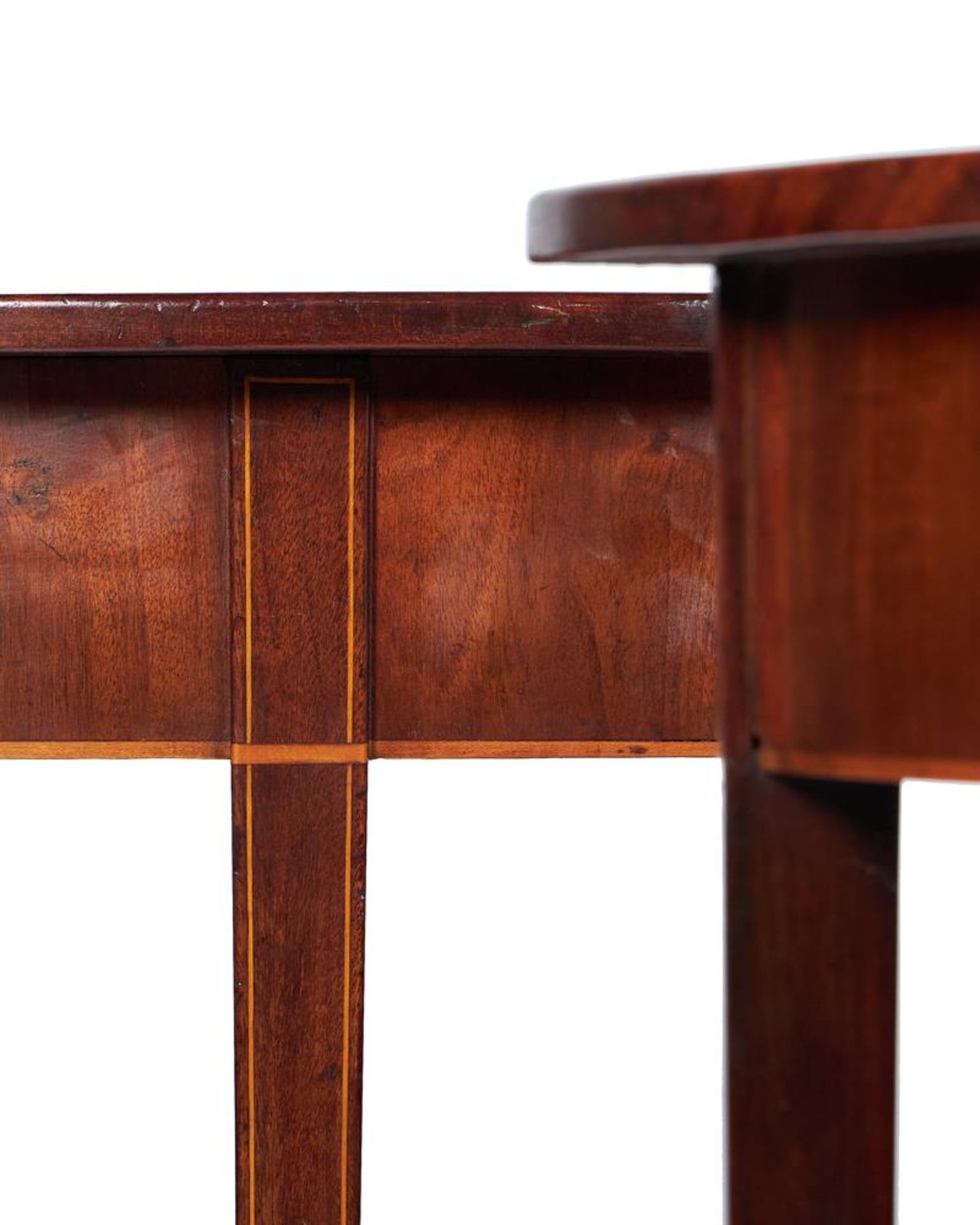 A PAIR OF MAHOGANY AND LINE INLAID CONSOLE TABLES, LATE 18TH CENTURY AND LATER - Image 2 of 4