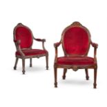 A CARVED BEECH ARMCHAIR IN 18TH CENTURY STYLE, 19TH CENTURY