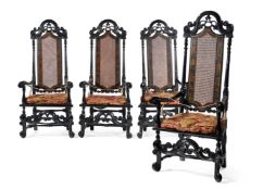 A SET OF FOUR CHARLES II EBONISED AND GILT JAPANNED ARMCHAIRS, CIRCA 1680