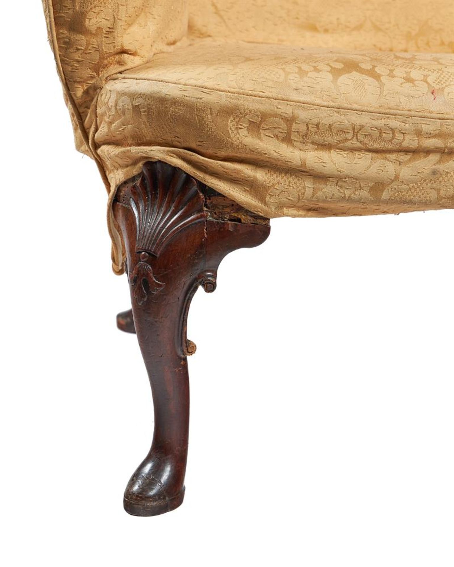 A WALNUT AND UPHOLSTERED WING ARMCHAIR, CIRCA 1740 AND LATER - Image 3 of 4