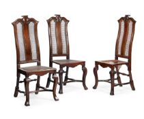 A SET OF THREE BEECH SIDE CHAIRS IN JAMES II STYLE, 19TH CENTURY