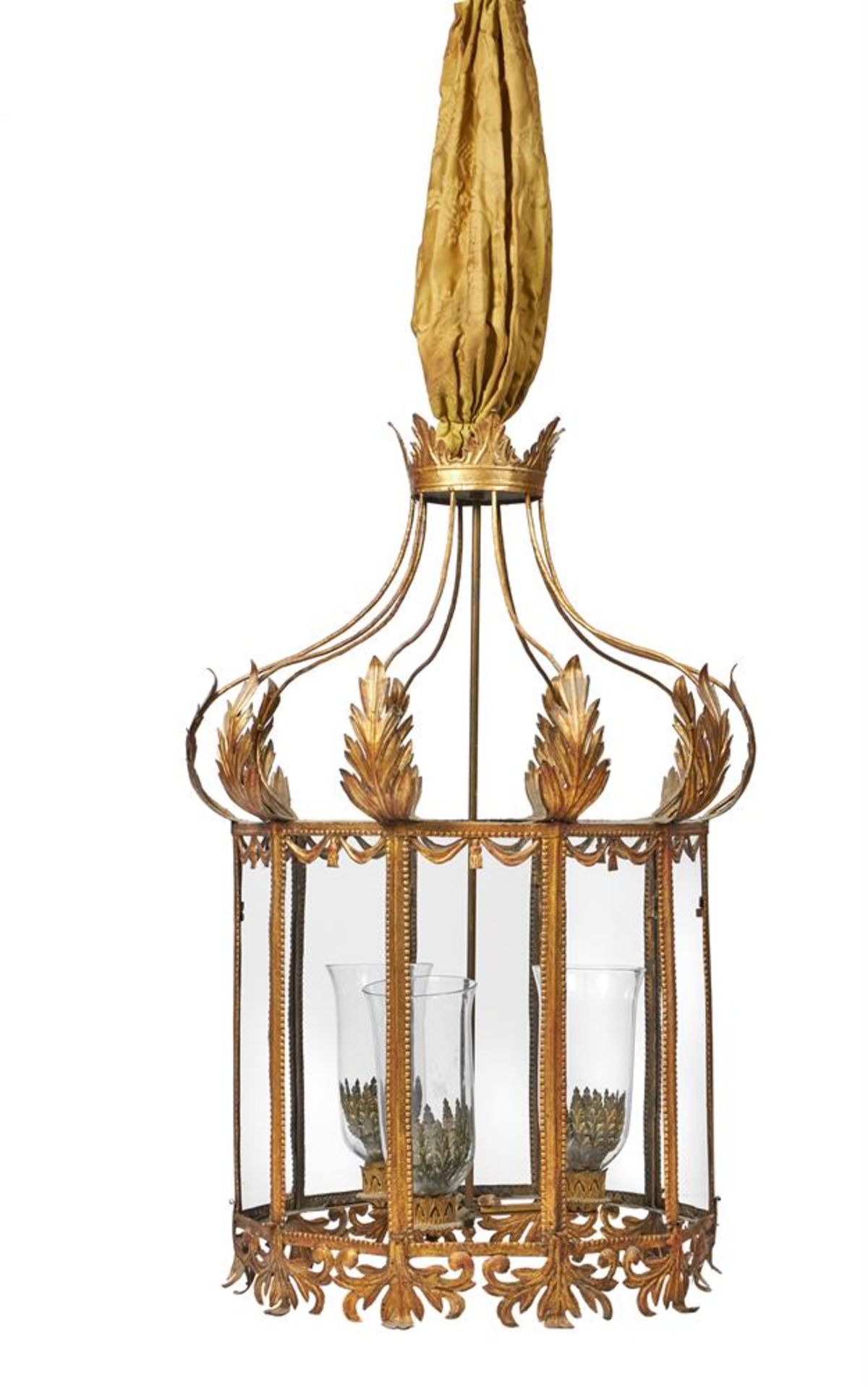 A PRESSED GILT METAL TEN GLASS LANTERN IN THE REGENCY STYLE, 20TH CENTURY - Image 2 of 2