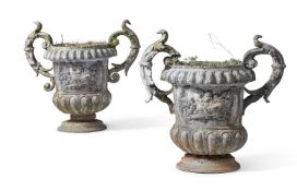 A PAIR OF LEAD GARDEN URNS, PROBABLY EARLY 20TH CENTURY