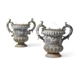 A PAIR OF LEAD GARDEN URNS, PROBABLY EARLY 20TH CENTURY