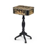 A REGENCY EBONISED AND PENWORK WORK TABLE, CIRCA 1820