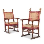 A PAIR OF ITALIAN WALNUT AND PARCEL GILT ARMCHAIRS, EARLY 18TH CENTURY