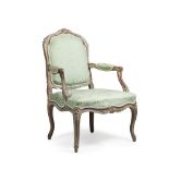 A FRENCH PAINTED OAK ARMCHAIR IN LOUIS XV STYLE, 19TH CENTURY