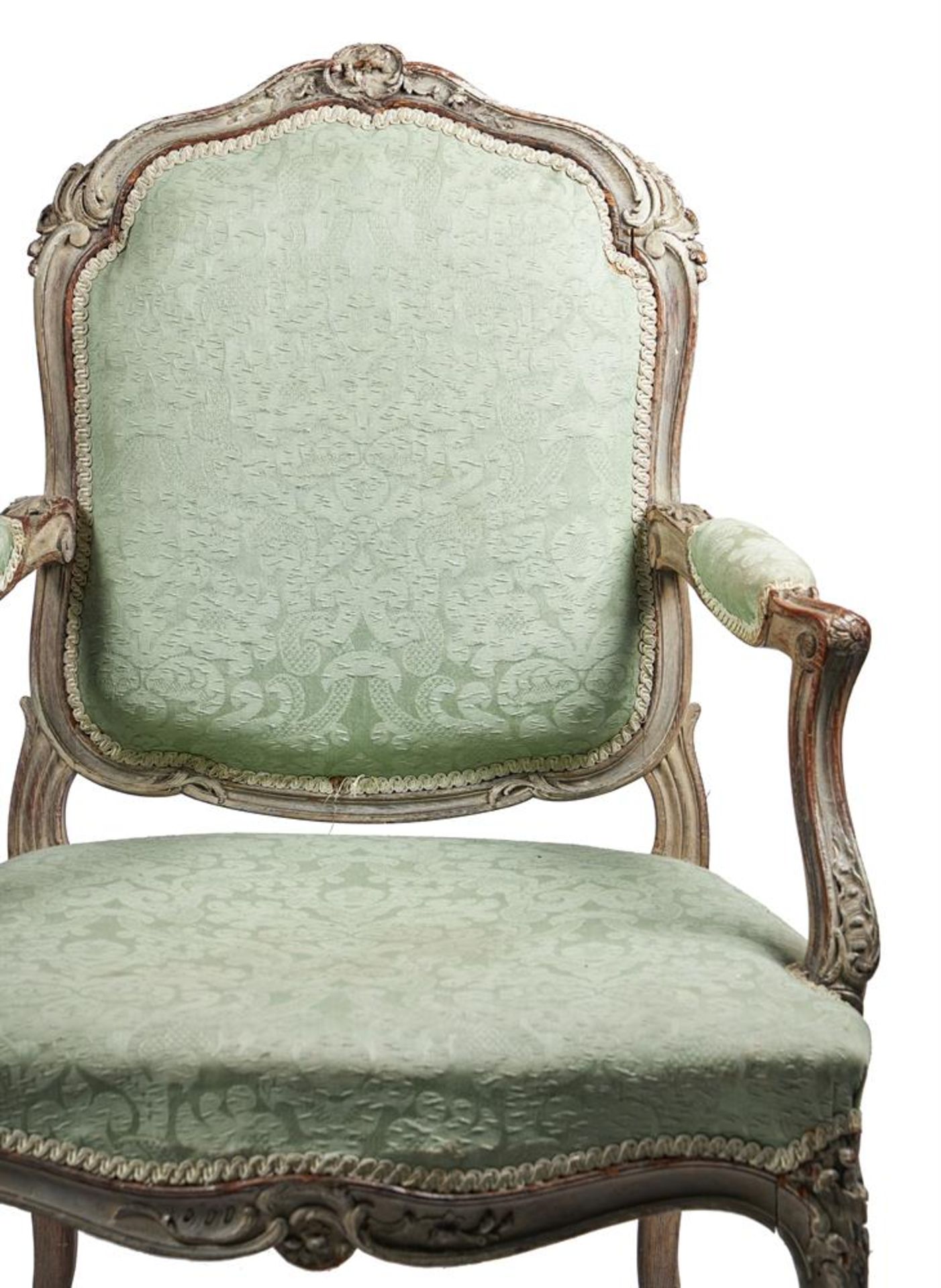 A FRENCH PAINTED OAK ARMCHAIR IN LOUIS XV STYLE, 19TH CENTURY - Image 2 of 2