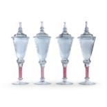 A SET OF FOUR ENGRAVED CONTINENTAL ARMORIAL GOBLETS IN 18TH CENTURY STYLE, EARLY 20TH CENTURY