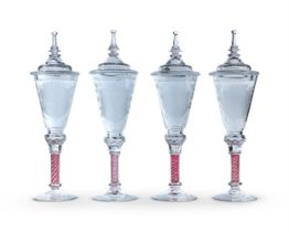 A SET OF FOUR ENGRAVED CONTINENTAL ARMORIAL GOBLETS IN 18TH CENTURY STYLE, EARLY 20TH CENTURY