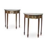 A PAIR OF EDWARDIAN PAINTED AND STAINED PINE CONSOLE TABLES IN GEORGE II STYLE, EARLY 20TH CENTURY