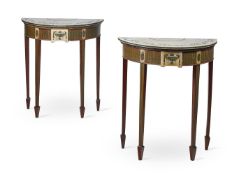 A PAIR OF EDWARDIAN PAINTED AND STAINED PINE CONSOLE TABLES IN GEORGE II STYLE, EARLY 20TH CENTURY