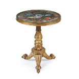 A WILLIAM IV VERRE EGLOMISE AND GILTWOOD TILT TOP OCCASIONAL TABLE