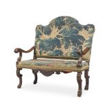 A CONTINENTAL WALNUT AND TAPESTRY UPHOLSTERED SETTEE, LATE 17TH AND LATER