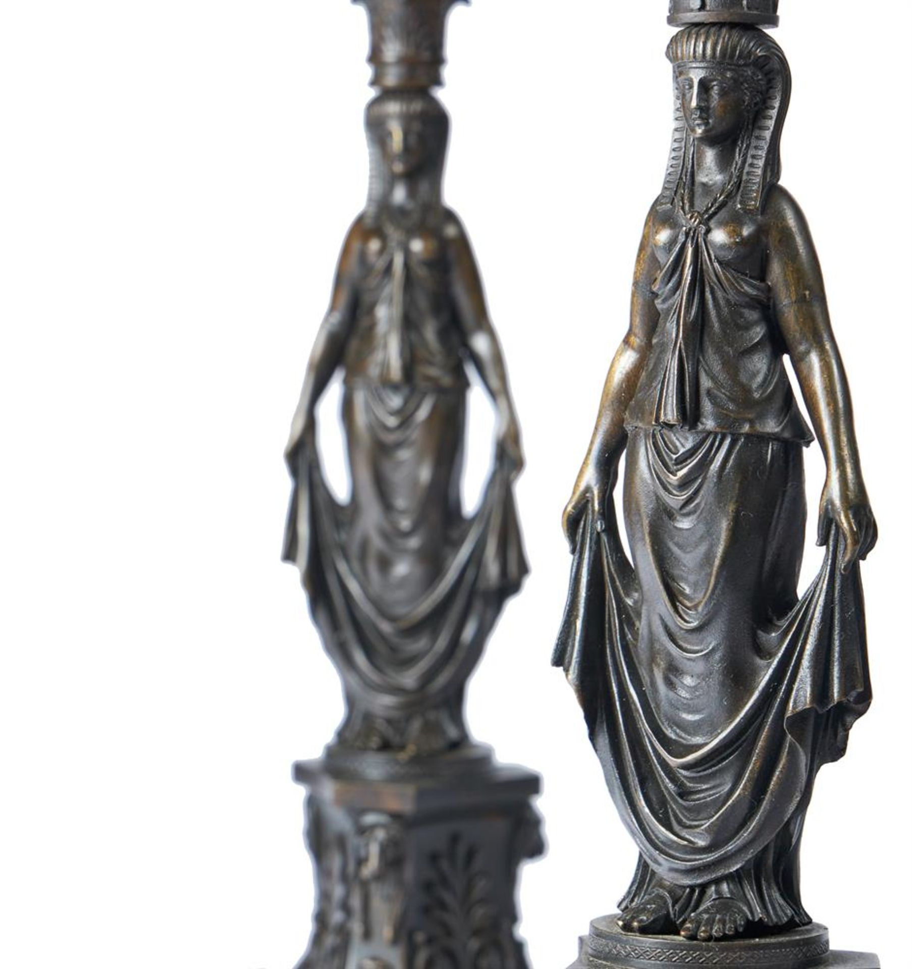 A PAIR OF BRONZE EGYPTIAN REVIVAL CANDLESTICKS, LATE 19TH CENTURY - Image 2 of 2