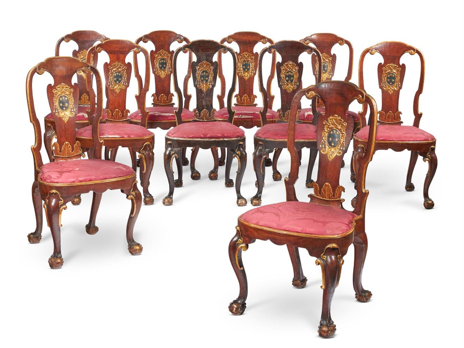 A SET OF EIGHT GEORGE II WALNUT AND PARCEL GILT DINING CHAIRSCIRCA 1730With repeating eagle motifs - Image 2 of 7