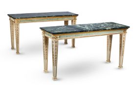 A PAIR OF GILTWOOD AND PAINTED CONSOLE TABLE IN GEORGE III STYLE, 20TH CENTURY
