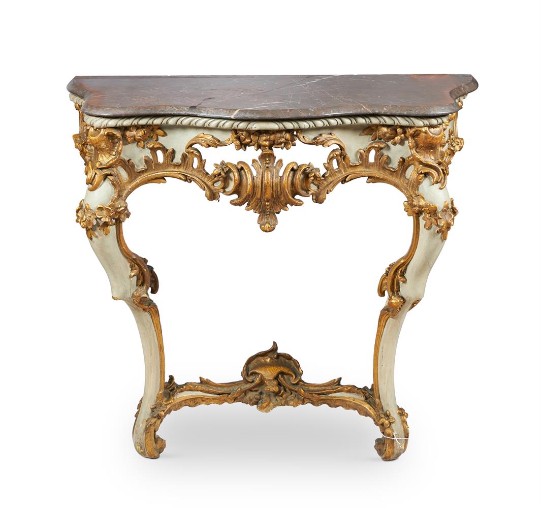 A CREAM PAINTED AND PARCEL GILT CONSOLE TABLE IN LOUIS XVI STYLE, 19TH CENTURY