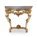 A CREAM PAINTED AND PARCEL GILT CONSOLE TABLE IN LOUIS XVI STYLE, 19TH CENTURY