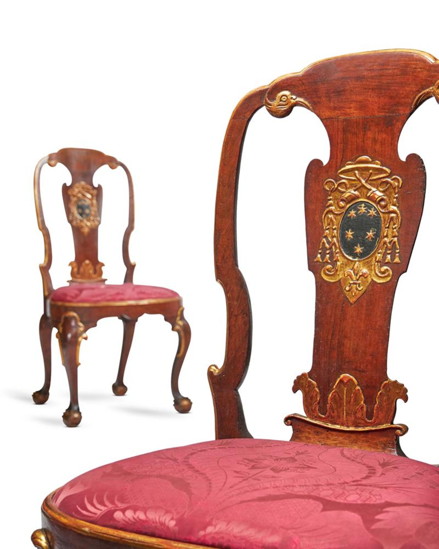 A SET OF EIGHT GEORGE II WALNUT AND PARCEL GILT DINING CHAIRSCIRCA 1730With repeating eagle motifs - Image 3 of 7