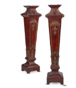 A PAIR OF STAINED WOOD AND PARCEL GILT PEDESTALS IN GEORGE III STYLE, 20TH CENTURY