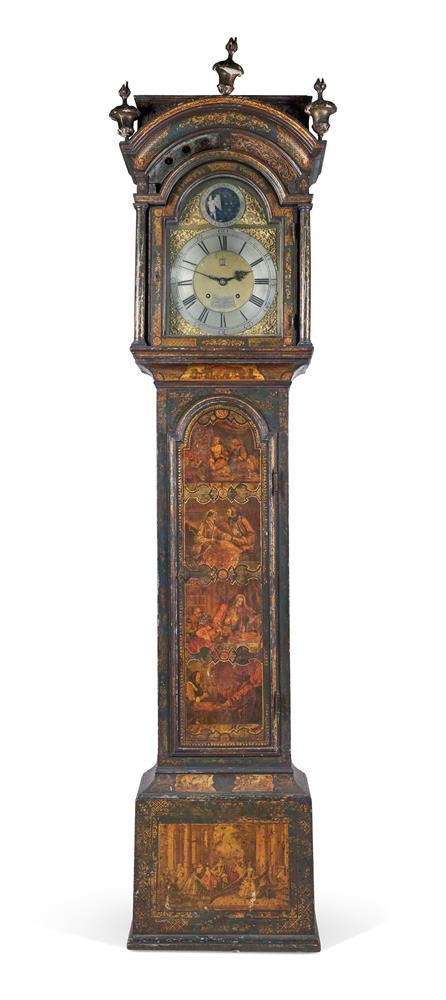 A BLACK AND GILT LACQUERED LONGCASE CLOCK