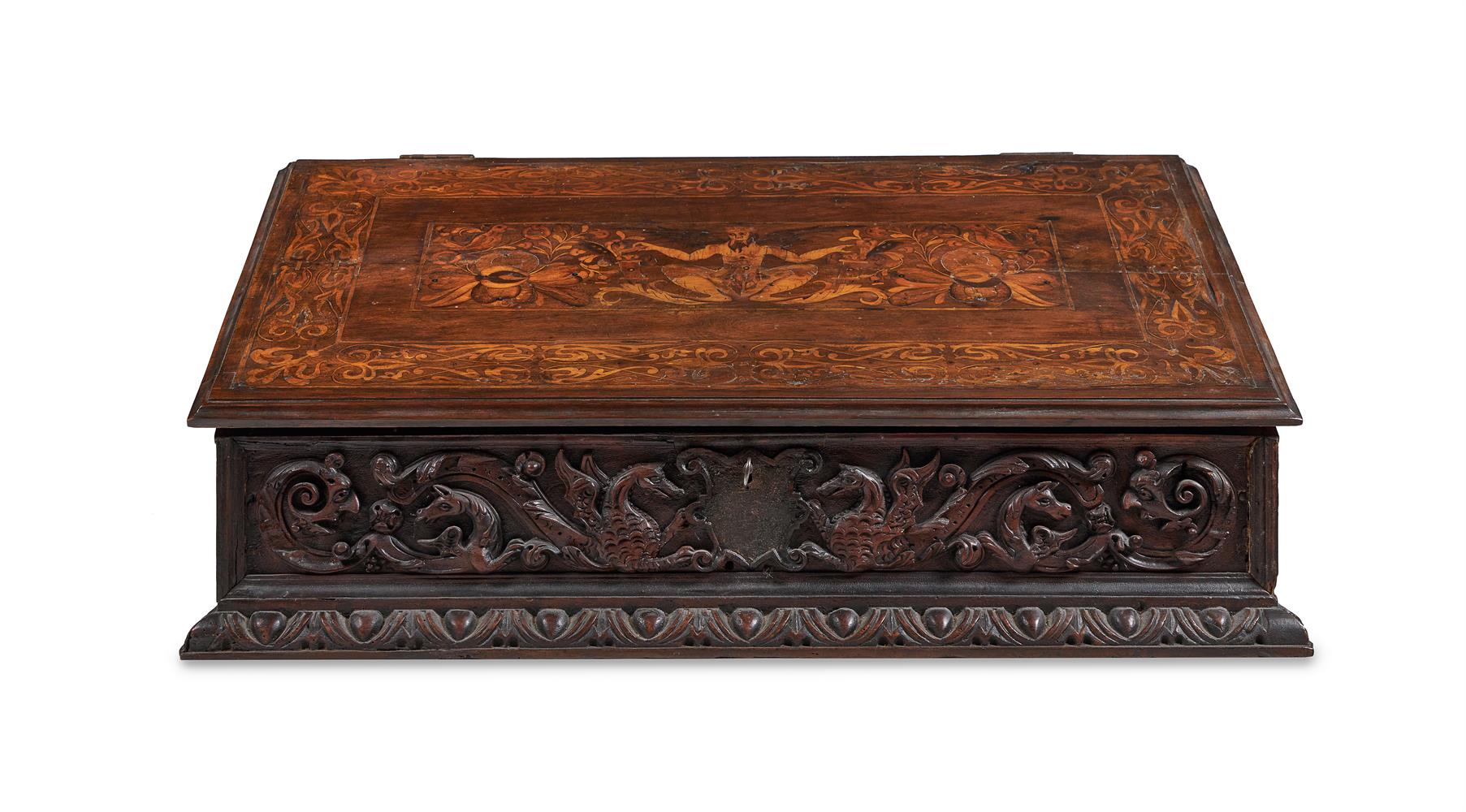 A NORTH ITALIAN TABLE TOP WRITING SLOPE, INCORPORATING 18TH CENTURY AND LATER ELEMENTS - Image 5 of 12