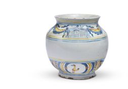 A FAIENCE OVOID VASE PROBABLY FRENCH OR NORTHERN ITALIAN, CIRCA 1800