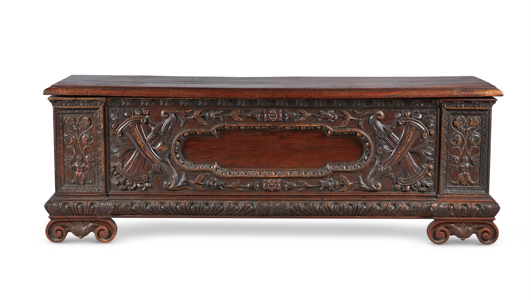 A NORTH ITALIAN WALNUT CASSONE, 18TH CENTURY